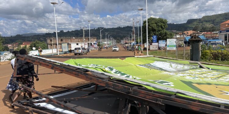 FALLEN BEE-INFESTED BILLBOARD POSES DEADLY THREAT TO PEDESTRIANS IN KAPCHORWA